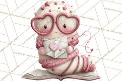 Valentine Reader Worm Clipart, Cute Bookworm Valentine Art Product Image 3