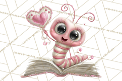 Valentine Reader Worm Clipart, Cute Bookworm Valentine Art Product Image 4