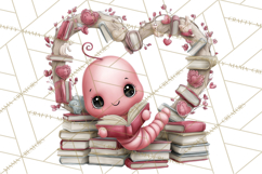Valentine Reader Worm Clipart, Cute Bookworm Valentine Art Product Image 5