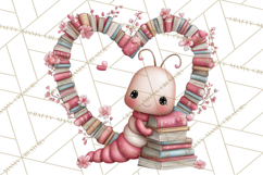 Valentine Reader Worm Clipart, Cute Bookworm Valentine Art Product Image 2