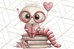 Valentine Reader Worm Clipart, Cute Bookworm Valentine Art Product Image 3