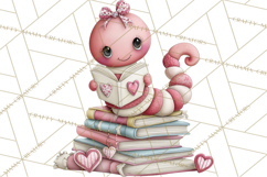 Valentine Reader Worm Clipart, Cute Bookworm Valentine Art Product Image 5
