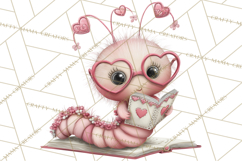 Valentine Reader Worm Clipart, Cute Bookworm Valentine Art Product Image 2