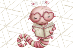 Valentine Reader Worm Clipart, Cute Bookworm Valentine Art Product Image 3