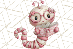 Valentine Reader Worm Clipart, Cute Bookworm Valentine Art Product Image 4