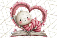 Valentine Reader Worm Clipart, Cute Bookworm Valentine Art Product Image 4