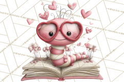 Valentine Reader Worm Clipart, Cute Bookworm Valentine Art Product Image 4