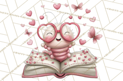 Valentine Reader Worm Clipart, Cute Bookworm Valentine Art Product Image 5