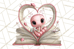 Valentine Reader Worm Clipart, Cute Bookworm Valentine Art Product Image 4