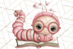 Valentine Reader Worm Clipart, Cute Bookworm Valentine Art Product Image 2