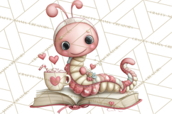 Valentine Reader Worm Clipart, Cute Bookworm Valentine Art Product Image 3