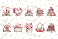 Valentine Reader Worm Clipart, Cute Bookworm Valentine Art Product Image 7