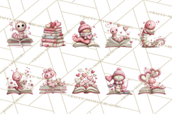 Valentine Reader Worm Clipart, Cute Bookworm Valentine Art Product Image 9