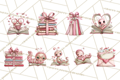Valentine Reader Worm Clipart, Cute Bookworm Valentine Art Product Image 6