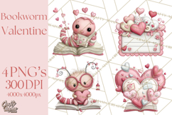 Valentine Reader Worm Clipart, Cute Bookworm Valentine Art Product Image 1