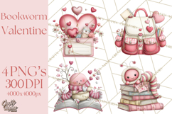 Valentine Reader Worm Clipart, Cute Bookworm Valentine Art Product Image 1