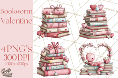 Valentine Reader Worm Clipart, Cute Bookworm Valentine Art Product Image 1