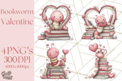 Valentine Reader Worm Clipart, Cute Bookworm Valentine Art Product Image 1