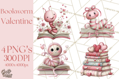 Valentine Reader Worm Clipart, Cute Bookworm Valentine Art Product Image 1