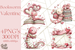 Valentine Reader Worm Clipart, Cute Bookworm Valentine Art Product Image 1