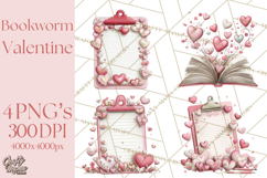 Valentine Reader Worm Clipart, Cute Bookworm Valentine Art Product Image 1