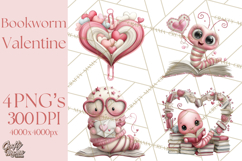 Valentine Reader Worm Clipart, Cute Bookworm Valentine Art Product Image 1