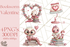 Valentine Reader Worm Clipart, Cute Bookworm Valentine Art Product Image 1