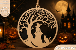 Halloween Witch Tree &amp; Cat Laser Cut SVG Product Image 1