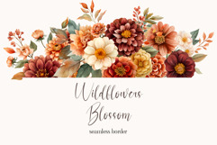 Watercolor Floral Clipart - Watercolor Autumn flowers border Product Image 1