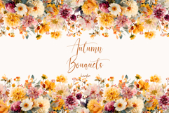 Watercolor Floral Clipart -Autumn flowers seamless border Product Image 1