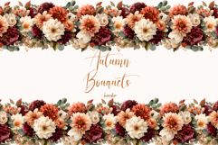 Watercolor Floral Clipart -Autumn flowers seamless border Product Image 1
