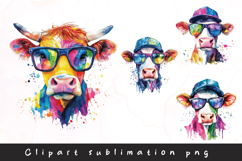 Watercolor colorful cow clipart sublimation png Product Image 1