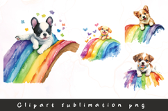 Watercolor cute Puppy playing rainbow colors clipart Product Image 1
