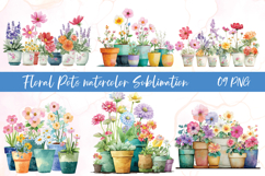 Flower pots watercolor clipart sublimation Product Image 1