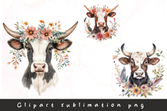 Watercolor floral cow clipart sublimation png Product Image 1