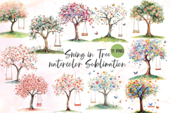Swing in tree watercolor clipart sublimation Product Image 1