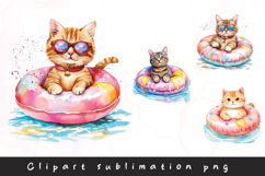 Watercolor cute cat in water tube clipart sublimation png Product Image 1