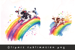 Watercolor rainbow cow clipart sublimation png Product Image 1
