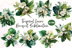 Tropical leaves bouquet watercolor clipart Product Image 1