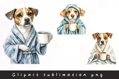 Watercolor cute dog hold coffee clipart sublimation png Product Image 1