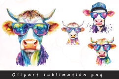 Watercolor colorful cow clipart sublimation png Product Image 1