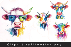 Watercolor colorful cow clipart sublimation png Product Image 1