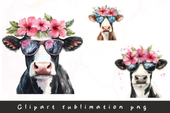 Watercolor cow wear glasses clipart sublimation png Product Image 1