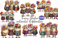 Funny cartoon chicken watercolor clipart Product Image 1