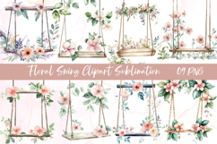 Floral swing watercolor clipart sublimation Product Image 1