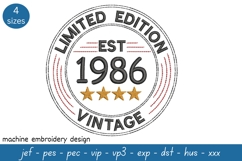 Limited edition born in 1986 machine embroidery design Product Image 1