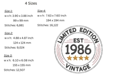 Limited edition born in 1986 machine embroidery design Product Image 2
