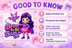 Girl Vampire &amp; Bat PNG, Born To Be Batty PNG Design, Product Image 7
