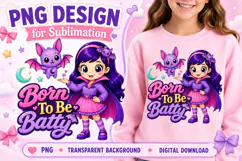 Girl Vampire & Bat PNG, Born To Be Batty PNG Design, Product Image 1