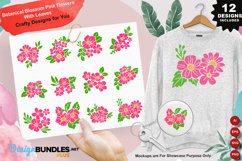 Botanical Blossom Pink Flowers With Leaves Clipart Set Product Image 1